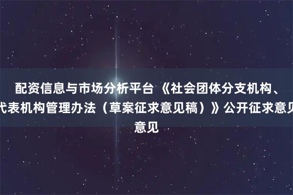配资信息与市场分析平台 《社会团体分支机构、代表机构管理办法（草案征求意见稿）》公开征求意见